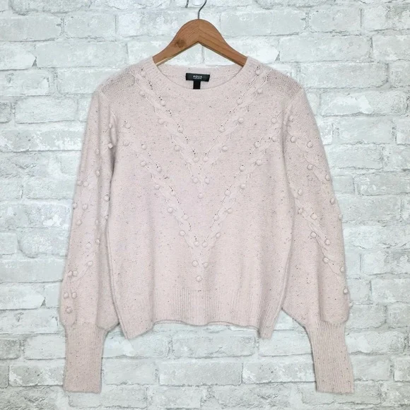 AQUA Cashmere Popcorn Cable Cashmere Sweater Size Medium Heathered Pastel Pink - Picture 8 of 9